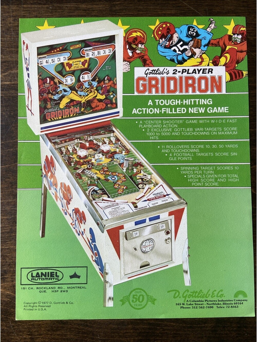 Gottlieb Gridiron Arcade Pinball FLYER Original Ad Promo 1977 Poster Not PCB